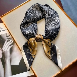 Foulard Carré Femmes Imitation Satin Satin Tissu Paisley Floral Ethnique Rétro Imprimé Cheveux Cravate Élégant Châle