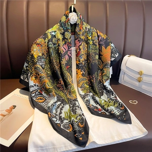 Grand Foulard Carré Pour Femmes Élégant Imprimé Floral Jungle Oiseau Sensation Satin Satin Châle Twill Mode