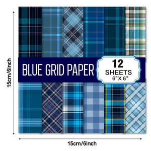Blue grid patterned decorative background paper set for scrapbooking DIY projects