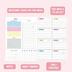 Minimalist weekly planner with 52 colorful sheets for schedule and habit tracking