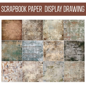 12 patterns of 6-inch vintage industrial scrapbook background paper with rustic textures