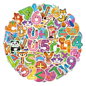 50 autocollants alphabet et chiffres en dessin animé pour graffiti éducatif enfant