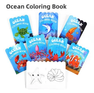 Detail of 7 ocean-themed coloring books with sea animals and dot-to-dot activities