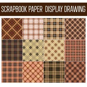 Brown vintage checkered scrapbook paper set for DIY crafting and photo album backgrounds