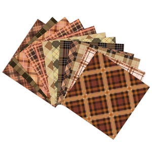 6 inch brown plaid scrapbook paper pack with 12 vintage square patterns for DIY journals