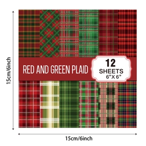 12-pack red and green plaid scrapbook paper, 6x6 inch assorted checkered craft sheets