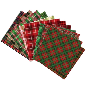 12-pack red and green plaid scrapbook paper collection with assorted classic tartan patterns