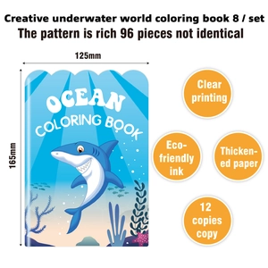 Ocean world coloring book for kids with shark cover, 8 books set, 125x165mm size