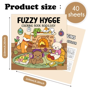 Fuzzy Hygge Coloring Book featuring 40 bold and easy pages of cute animals by the fire