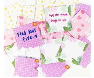 Detail of 200pcs DIY scrapbooking kit featuring colorful stickers and aesthetic stationery cards