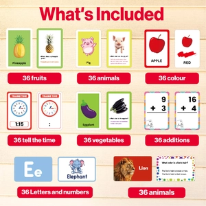 Educational flashcards set for kids featuring animals, vegetables, and alphabet learning
