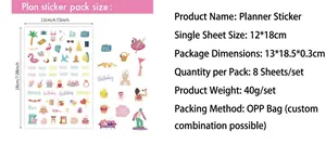 Détail de 8 planches de stickers de planification avec thèmes variés et dimensions 12x18cm