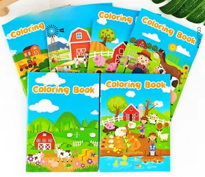 Detailed view of six farm animals coloring books with cute cartoon illustrations