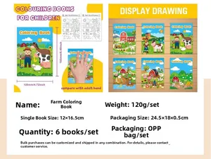 Detail showing dimensions of the 6-pack farm animal coloring books for kids party