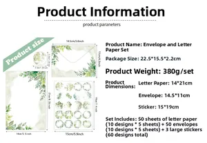 Detaillierte Größenangaben für Briefpapier-Set im Eukalyptus-Stil mit Umschlägen und Aufklebern