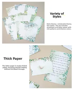 Detail der Eukalyptus-Briefpapier-Sets mit dicker Papierstruktur und Blattmotiven