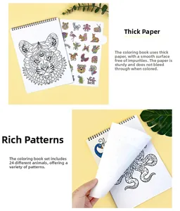 Detail of thick ink-proof paper showing diverse animal patterns for adult coloring book