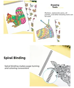 Spiral-bound animal coloring book detail showing binding and compatibility with markers