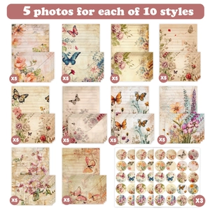 160-teiliges Vintage-Briefpapier-Set mit Blumenmustern und Umschlägen im Retro-Stil