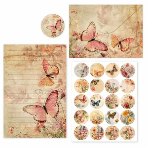 Vintage briefpapierset met bloemmotieven enveloppen en vlinderstickers maattabel gids