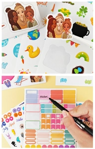 Détail de 950 autocollants de dessin animé avec stylo 0,4mm pour journal créatif DIY