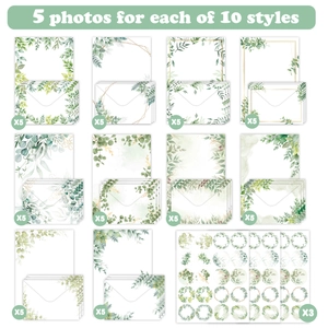 160-teiliges Eukalyptus-Briefpapier-Set mit Aquarell-Briefbögen und Umschlägen