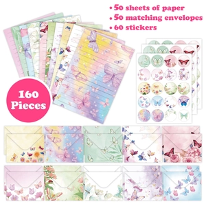 160Pcs floral stationery set with watercolor envelopes, lined paper and stickers