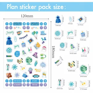 950 Stück Cartoon Monatsplaner Aufkleber Set mit Wintermotiven und Größenangaben