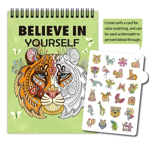 Spiral-bound animal coloring book for adults with reference card and tiger cover