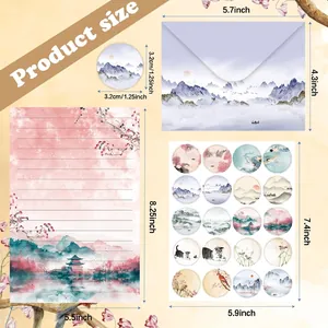 Ink landscape vintage letter paper and envelope set with detailed size specifications
