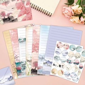 160pcs vintage stationery set with ink landscape painting envelopes and stickers