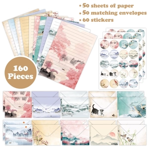 160pcs vintage Chinese ink landscape stationery set with 50 sheets 50 envelopes 60 stickers