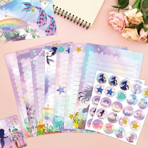 160pcs mermaid stationery set including lined paper, envelopes and seashell stickers
