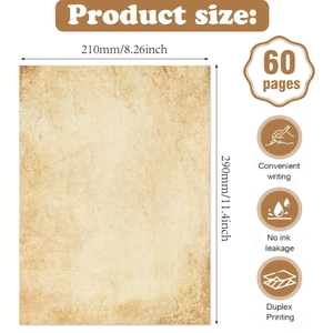 60 sheets of retro A4 writing paper for DIY journals, size 210x290mm with dual-side print