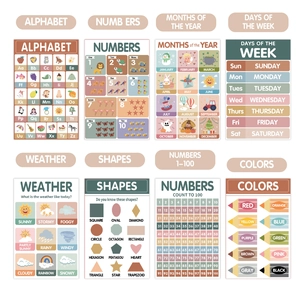 Set of 18 Bohemian style educational posters for children including numbers and alphabet