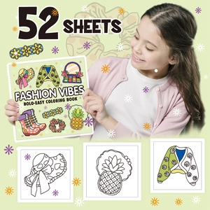 Fashion Vibes coloring book with 52 creative sheets for kids featuring stylish illustrations