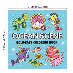 Square ocean themed coloring book with sea turtle and dolphin illustrations 210x210mm