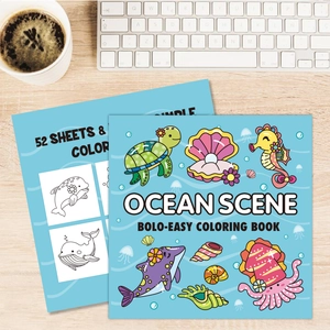 Ocean Scene Coloring Book with 52 pages of marine life illustrations for adults and kids