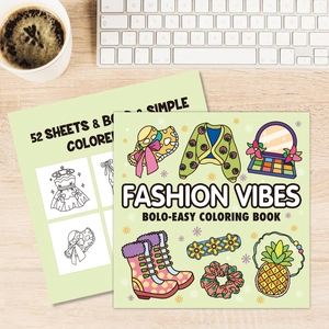 Macro detail of Fashion Vibes coloring book with 52 bold and simple fashion illustrations