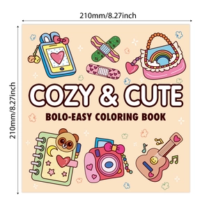 Cozy & Cute adult coloring book with 52 pages of hand-drawn cartoon illustrations