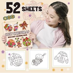 52-sheet Cozy Christmas coloring book for kids with cute festive cover and interior pages