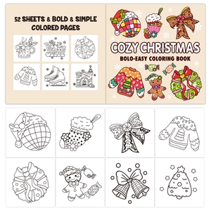 52-sheet bold and simple Christmas coloring book with festive wreaths and ginger men
