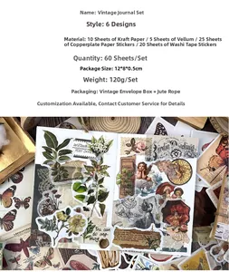 Λεπτομέρεια macro από 60 vintage αυτοκόλλητα scrapbooking και διακοσμητικά χαρτιά