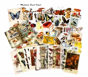 Λεπτομέρεια από 60 vintage αυτοκόλλητα scrapbooking με μανιτάρια και παλιές σφραγίδες
