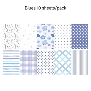 Detail view of Blue Series scrapbook paper set with floral, stripe and grid patterns