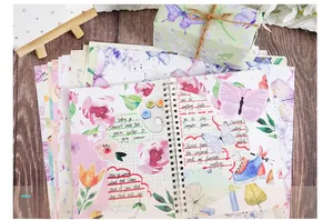 Detail von floralem Scrapbook-Papier mit Schmetterlingen und DIY-Geschenkverpackung