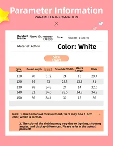 Tableau des tailles détaillé pour la robe d'été en coton style princesse pour filles