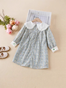 Robe fleurie pour fille avec col Peter Pan et manches bouffantes au style pastoral
