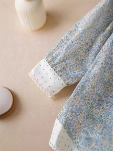 Robe de princesse à fleurs pour fille avec manches bouffantes et dentelle bleu clair