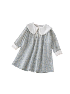 Robe de princesse fleurie à manches longues pour fille avec col Claudine en dentelle